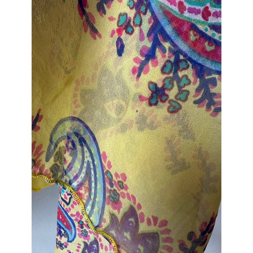 Vintage Y2K Silk Yellow Paisley Handkerchief Hem Strapless Dress Size 12 Boho - Picture 6 of 8